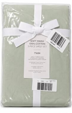NEW 100% Cotton Twin Sheet Set Soft Finish Percale Sage Green 3 Piece